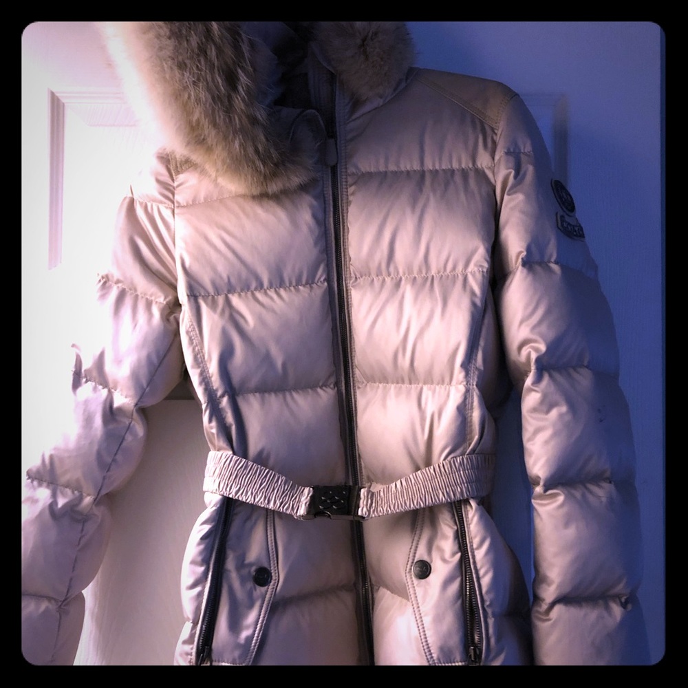 Coach satin and down winter jacket with fur hood